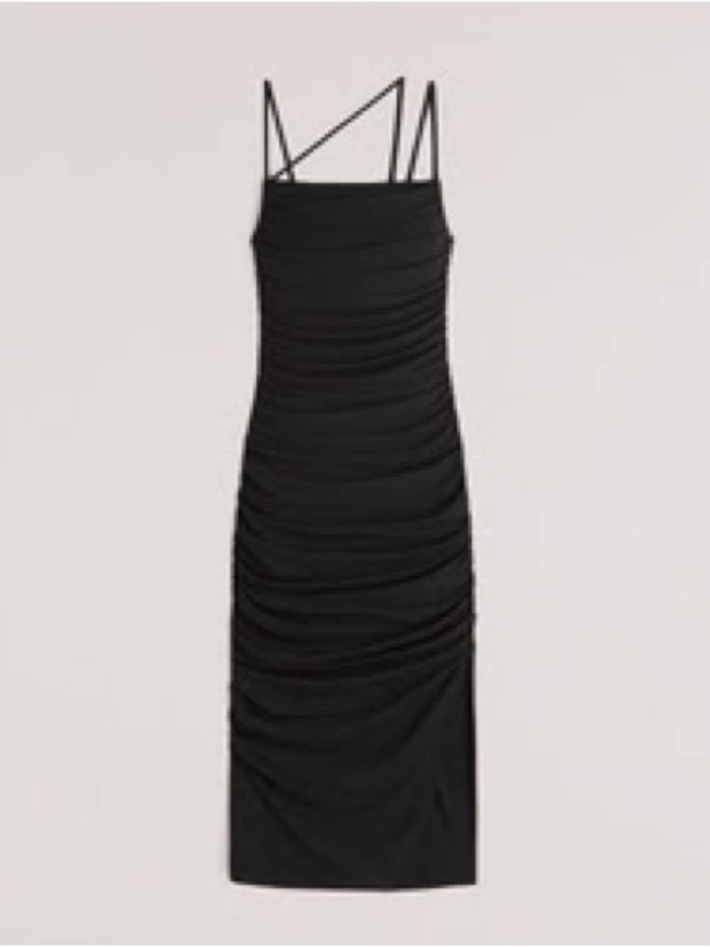 Abercrombie & Fitch Black Ruched Midi Slip Dress with Double Straps